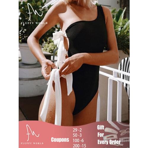 Sexy One Piece Splicing Swimsuit For Female Push Up One Shoulder Swimwear Women Bow Bandage Bathing Suits Bodysuits Beach wear