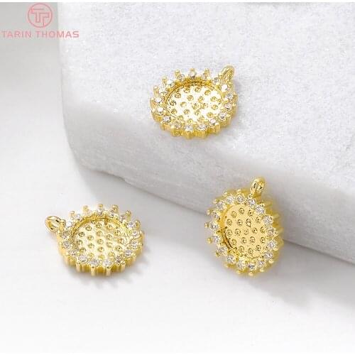 4PCS 9x10MM 24K Gold Color Brass with Zircon Flower Charm Pendants for DIY Jewelry Making Findings Accessories