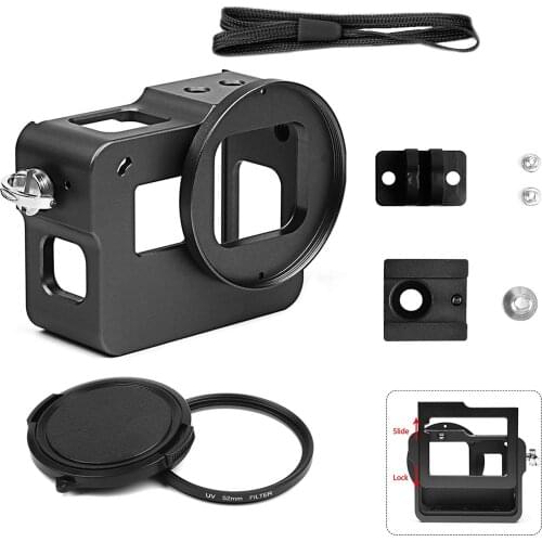 Metal Case for GoPro Hero 5 Video and Vlog Creator Aluminium Alloy Frame Housing Shell with Rear Cover 52mm UV Filter Hot Shoe