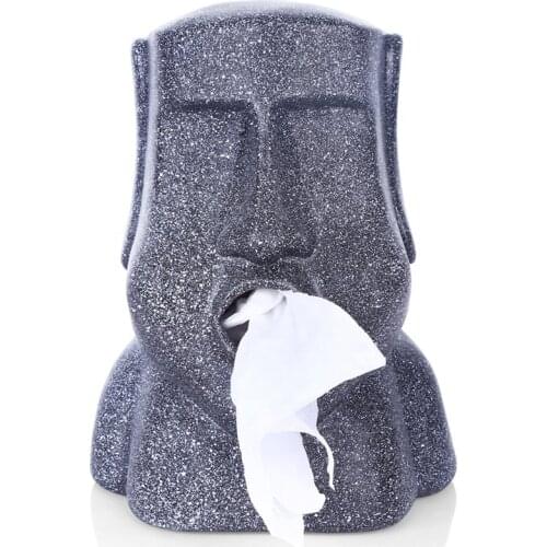 Moai Tissue Box Container Holder Easter Island Stone Creative Gift Toilet Paper Holder Mouth Resin Desktop Storage Decoration