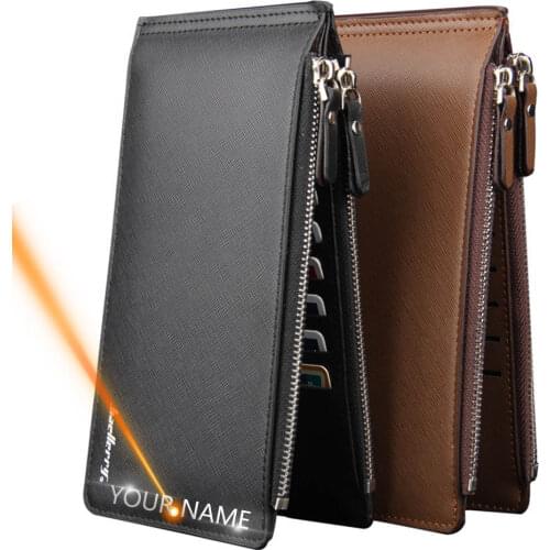 2020 Men Wallets Name Engraving Long Style Business Thin Wallet For Men Double Zipper Casual Card Holder Male Wallet