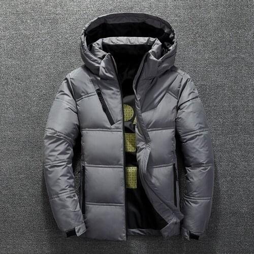 Mens down jacket winter thick warm youth hooded casual white duck down coat men overcoat outerwear