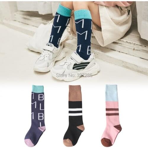 New Winter Cotton Children Breathable Sock Striped letter embroidery Baby Girls Knee high Socks School Basketball football socks