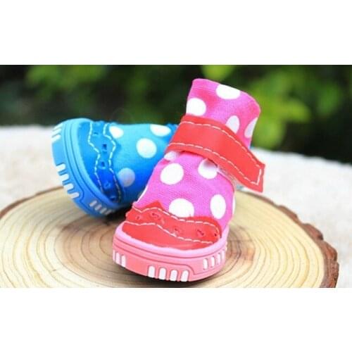 New style pet shoes outdoor sport shoes dot pattern fashion dogs shoes PU+cloth soft comfortable puppy shoes nonslip
