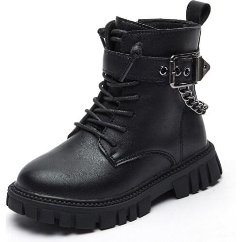 New Children Leather Boots Fashion Girls Warm Flats Non-slip Boots Autumn Winter Boys Student Casual Shoes Kids Boots G239
