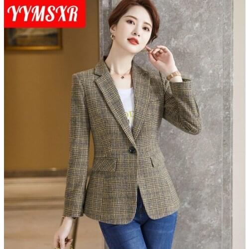 Autumn and Winter New Womens Suit High-quality Office Work Wear Temperament Slim Ladies Plaid Ladies Jacket Fashion Blazer