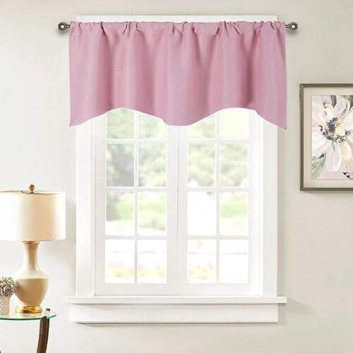 Solid Color Through Rod Short Curtain Home Room Balcony Kitchen Window Valance