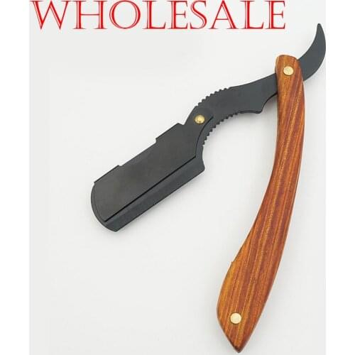 Wholesale wood handle barber hair cut razor shaving razor 10 pcs/lot, professional Hair knifes razors change blade type knife