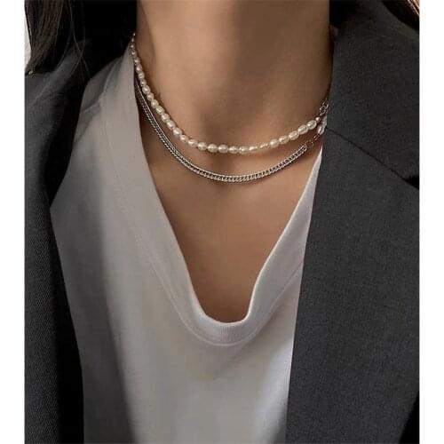 ALLNEWME Summer Natural Freshwater Pearl Necklace for Women Irregular Baroque Pearls Beaded Asymmetric Chain Choker Necklaces