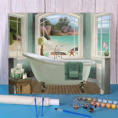 Landscape Bathroom DIY Paint By Numbers Package Acrylic Paints 40*50 Oil Painting Decorative Paintings For Adults Handiwork
