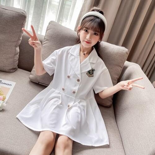 Girls College Dresses 2021 Summer New Teen Girls Dress Cotton Preppy Style Sailor Collar Short Sleeve Lapel suit dress