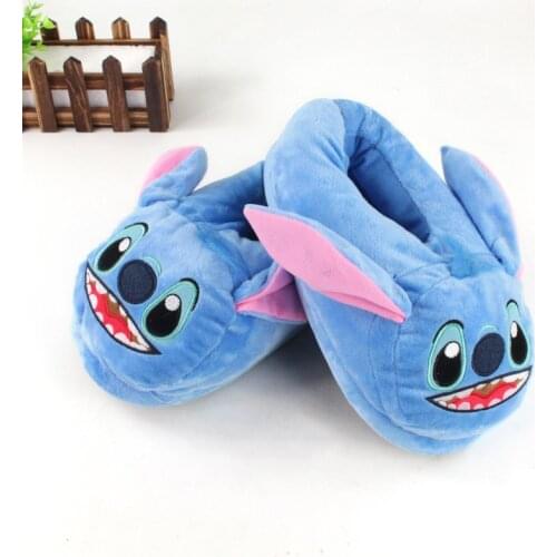 27cm Lilo and Stitch Plush Slippers Blue Alien Indoor Winter Warm Shoes for Teenagers and Adults