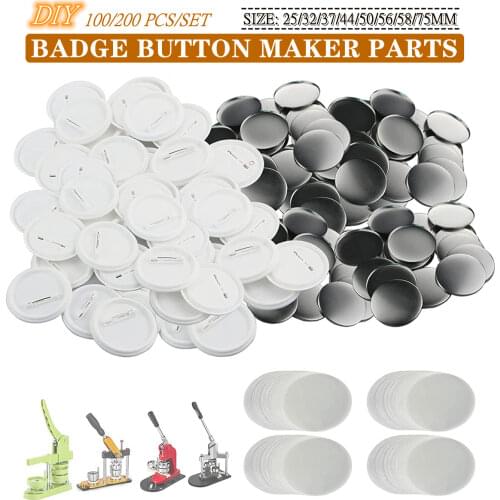 50/100/200 Sets Badge Pins Button Maker Parts Blank DIY Badges Set, Press for Buttons Parts Materials 25/32/37/44/50/56/58/75MM