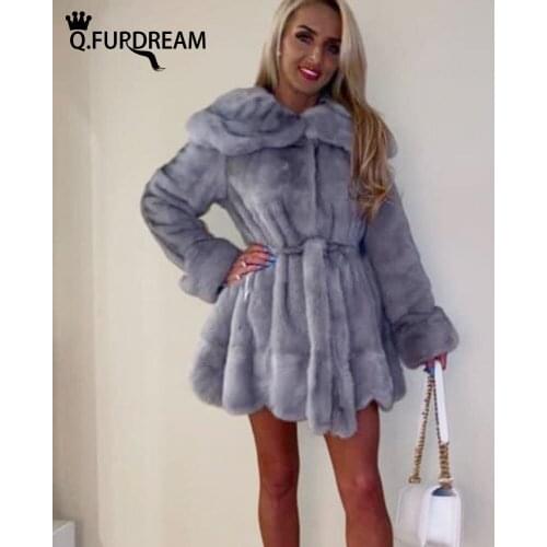 Q.FURDREAM Natural Mink Fur Coat Hand-made Customized Autumn Winter Fashion Warm Jacket Slim Outer Garment Luxury Outerwear