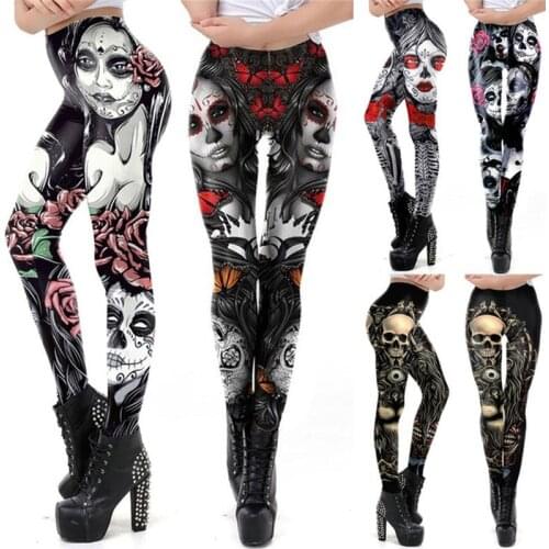 Yoga Pants Women Fashion Vintage High Waist Rose Skull Butterfly Printed Legging Funny Slim Stretch Skinny Plus Size Leggings