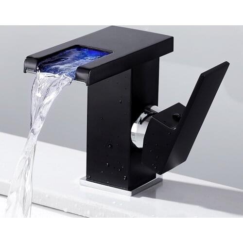 LED Color Change Temperature Sensor Basin Faucet Bathroom Sink Hot And Cold Water Faucet Waterfall Single-Handle Sink Faucet