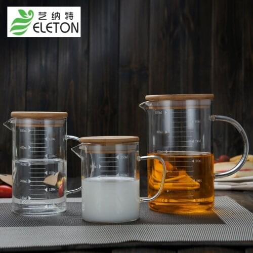 ELETON Bamboo cover heat - resistant glass measuring cup children 's milk glass with a scale microwave oven volume cup scale cup