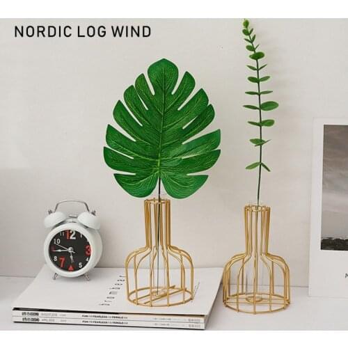 Glass Hydroponic Plant Pot With Metal Frame Nordic Gold Flower Vase Test Tube Vase For Plant Small Bud Vase Home Office Decor