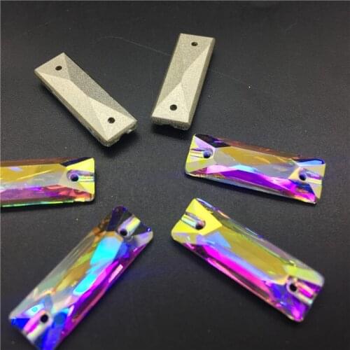 TopStone K9 Crystal Baguette Rectangle Sew On Rhinestone AB Clear 6x18 7x21 9x27mm Sew-on Stone Dress Clothing crystals