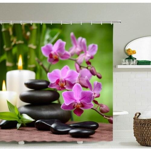 Waterproof Shower Curtain with Hooks Green Scene Bathroom Curtains Zen Stone Chinese Style Bath Bathing Sheer Home Decorations