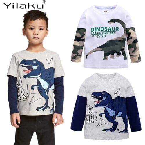 Yilaku Kids Clothing Boy Clothes t Shirt Dinosaur Baby Boys Tops Long Sleeve Toddler Boy Shirt Patchwork Spring Boys Tees YY039