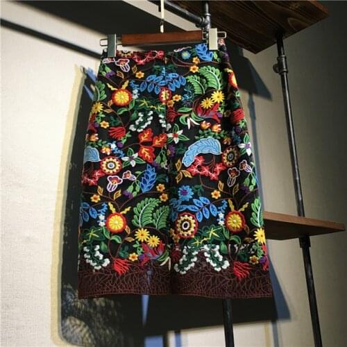 Spring High-End Series 2021 New Pencil Skirts Women Tropical Vacation Style Luxury Multi Floral Embroidery Midi Skirt