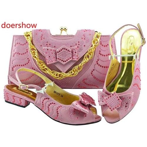 Doershow 2018 African Women Shoes And Bag Set With Rhinestones Pumps Italian Shoes With Matching Bag For Evening Party!HH1-26
