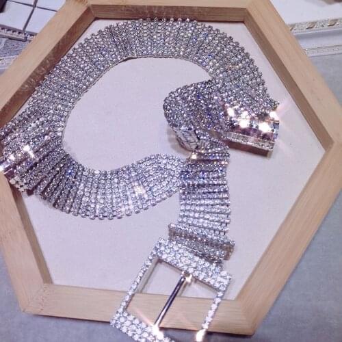 Women Waist-belt Chain Belt Rhinestone Luxury Party Wedding for Women Female Silver Bright 105cm Pin Buckle Fashion Knitted 3.5