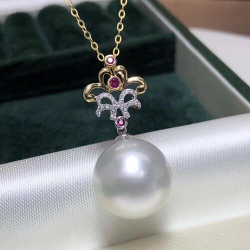 Fine Jewelry 18K Yellow Gold Natural Australia Origin White Pearl 13-14mm Pendant Necklaces for Women FIne Pearls Pendants