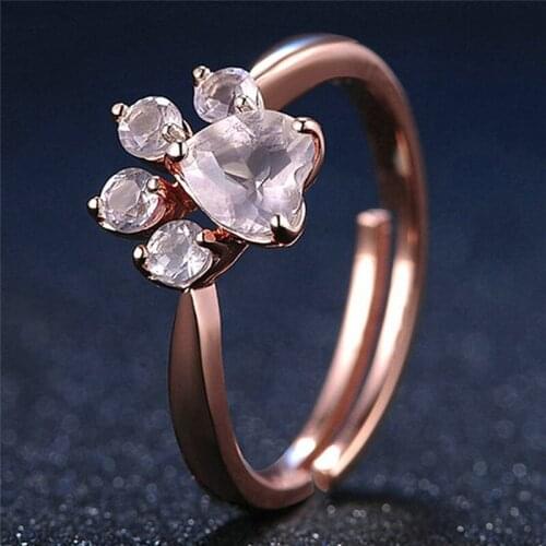 1PC Cat Claw Opening Adjustable Ring Women Rose Gold Crystal Zircon Finger Ring Gift