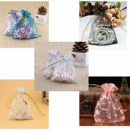 100pcs Christmas Gift Yarn Bag Snowflake gift Bag Trinket Earrings Necklace Packaging Transparent Organza Drawstring bag 7x9cm