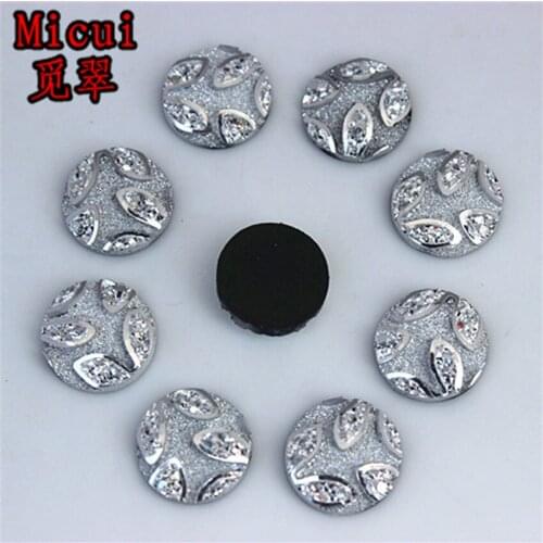 Micui 100pcs 12mm silvery Color Round Resin Rhinestones Flatback Stone For Clothes Dress Crafts Garment decoration ZZ252C