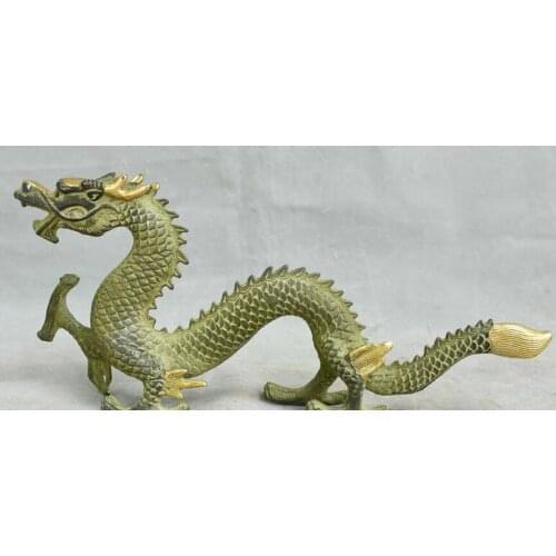 12.8" Old China Copper Feng Shui Zodiac Year Dragon Loong Luck Sculpture