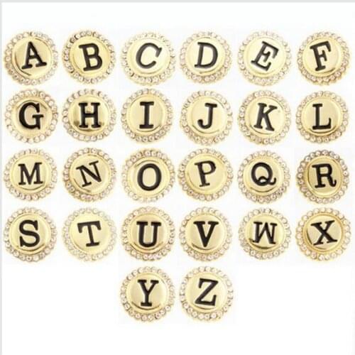 130pcs/lot gold letter A-Z alphabet snaps buttons fit snaps buttons bracelets ginger snaps necklace crystal Snap Buttons