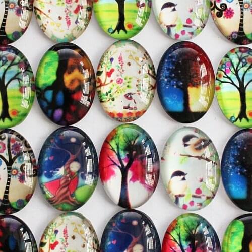 18x25mm NEW STYLE Mixed Style Lofe Tree Oval Glass Cabochon Dome Jewelry Finding Cameo Pendant Settings 20pcs/lot (K02837)