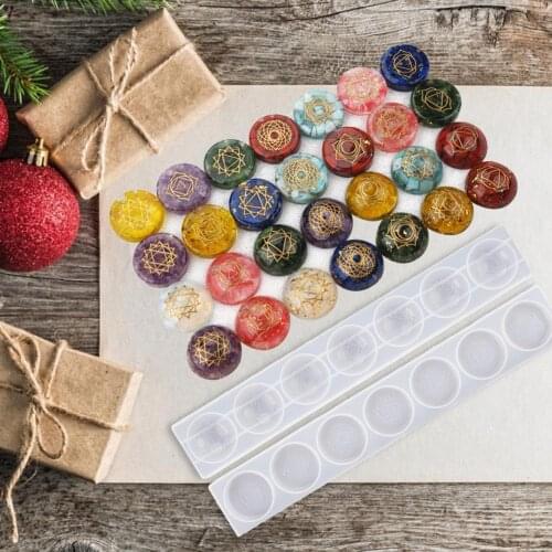 2 PCS DIY Epoxyhars Mal Zeven Chakras Halfronde Halfrond Spiegel Siliconen Mold 3D Hanger Decor Sieraden Gereedschap Voor Art