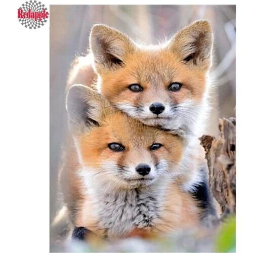 3D round diamond Embroidery 5D Diamond Cross Stitch Animal Fox Painting Home Decoration Full Square Drill Mosaic Picture Handmade Wall Sticker full display