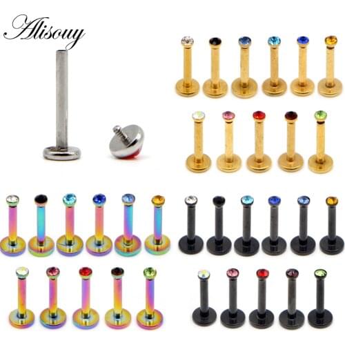 Alisouy 1pc 16G Titanium internally threaded 2mm Gem Labret Lip Rings Earrings Stud CZ Cartilage Tragus Piercings Body Jewelry