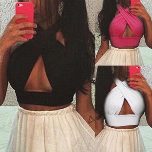 US Women Halter Backless Vest Bandage T-Shirt Top Bra Tops Halterneck T Shirt
