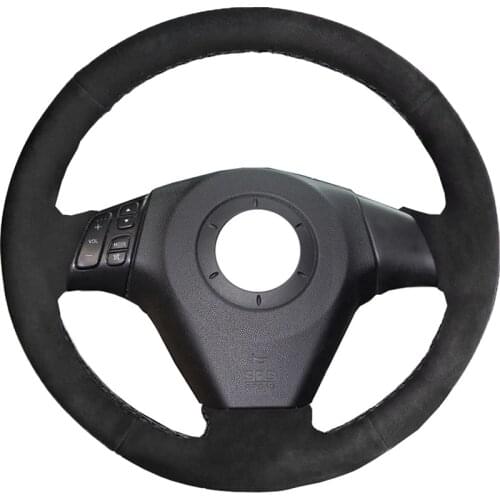 Auto Black Alcantara Leather Suede Hand-Stitched Car Steering Wheel Cover for Old Mazda 3 5 6 2003-2009 Pentium B70