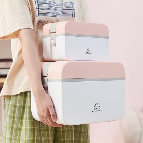 Large Capacity 2 Layer Portable Family Sundries Storage First Aid Kit Plastic Drug Multi-Functional Medicine Emergency Cabinet