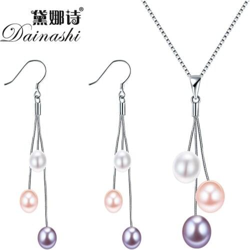 Dainashi 100% Real Freshwater Pearl Natural Pearl Jewelry Set For Women Fine 925 Sterling Silver Pendant&Earrings Pearl Jewelry