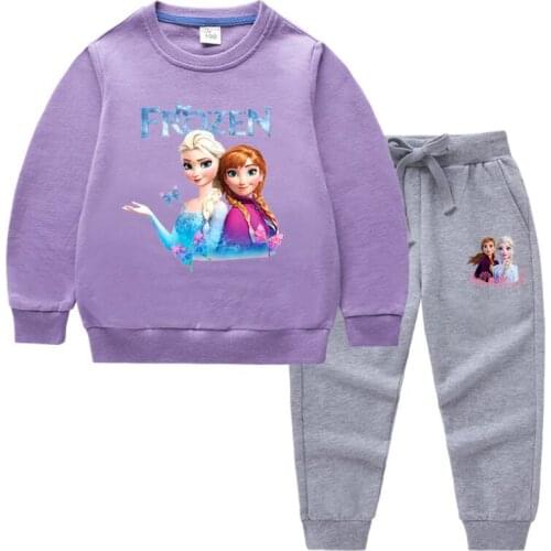 Disney Girls Clothing Sets Fashion Elsa T-shirt+Pants Suit 2pcs Outfits Kids Sport Suit For Children Clothes Set