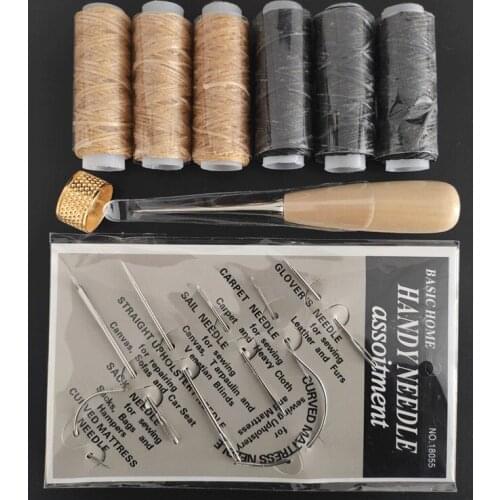 For Shoemaker Canvas Repair Leather Sewing Kit with Waxed Thread Leather Needle Sewing Awl Thimble Leather Working Tools