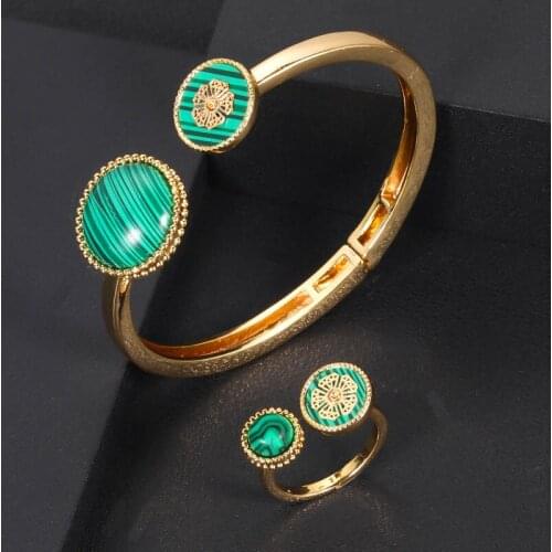 Jankelly luxury Unique African Bangle Ring Set Jewelry Sets For Women Wedding Cubic Zircon Crystal CZ Dubai Bridal Jewelry Set