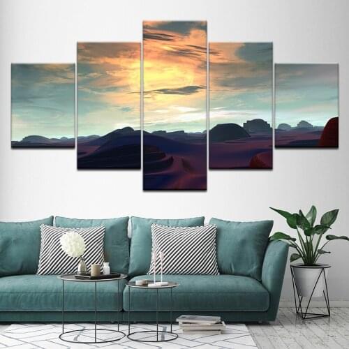 Canvas Painting desert artwork with sunset landscape 5 Pieces Wall Art Painting Modular Wallpapers Poster Print Home Decor