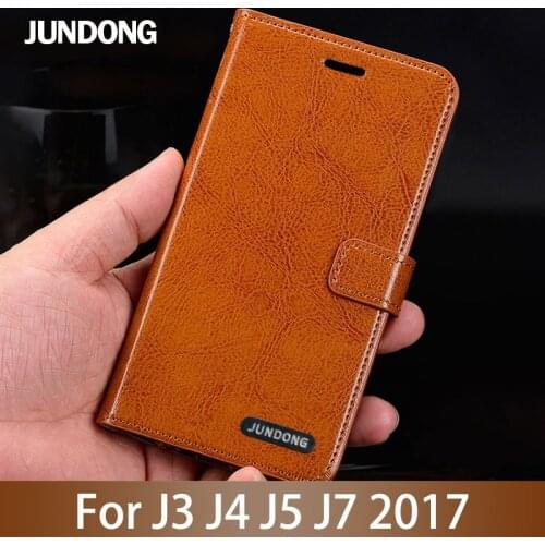 Leather Flip Phone Case For Samsung J3 J4 J5 2016 J6 Prime J7 2018 case Cowhide Oil wax skin Card slots Cover