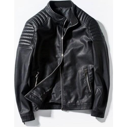 Spring Autumn Mens PU Jackets Coats Fashion Faux Leather Clothing Solid Color Motorcycle Leather Jacket Male Bomber Outwear