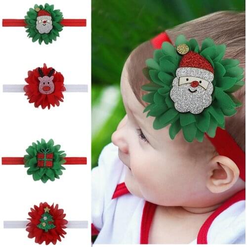 Fashion Chiffon Flower Baby Headband Cartoon Elastic Hairband Hair Accessories Children Christmas Decoration Festival Gifts