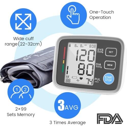 Blood Pressure Monitor Automatic Sphygmomanometer Tonometer Digital Upper Arm Blood Pressure Meter Pulse Heart Beat Rate Meter